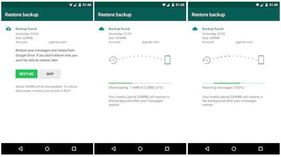 how to download whatsapp chats from onedrive to android phone