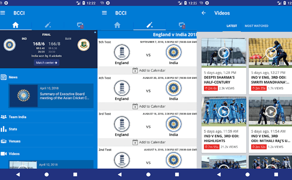 Here is an app that is developed, undertaken and maintained by the BCCI itself.