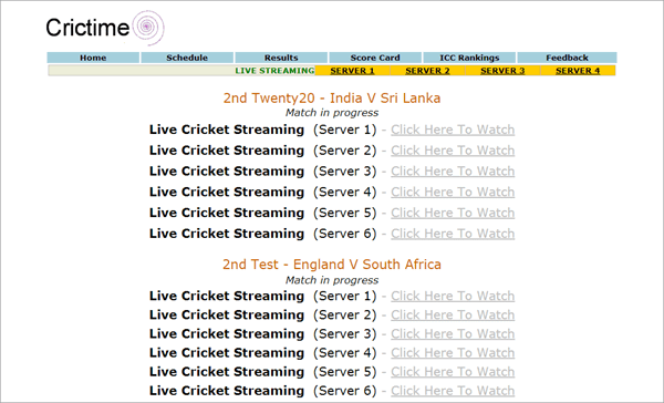 Crictime is a simple but comprehensive live cricket streaming website.