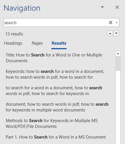 to search for text in files in word
